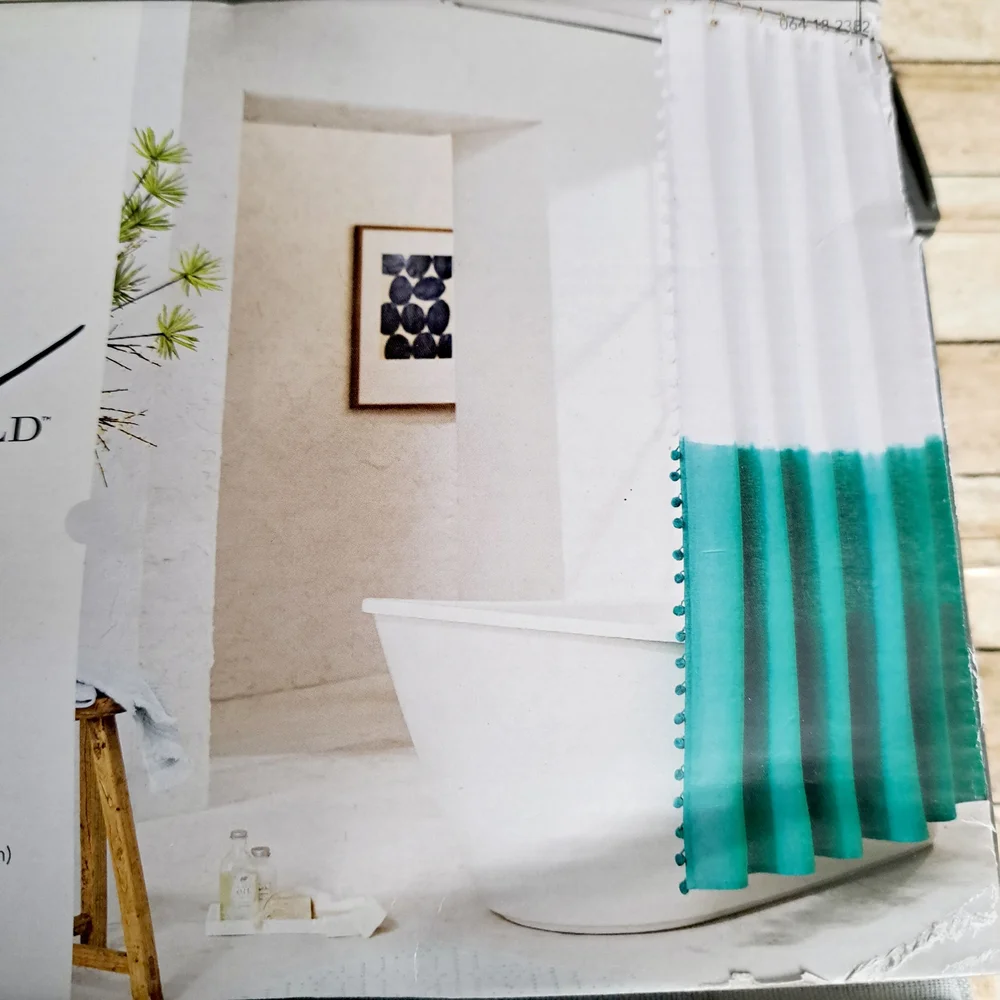 Threshold Light Green and White Shower Curtain 72in × 72in